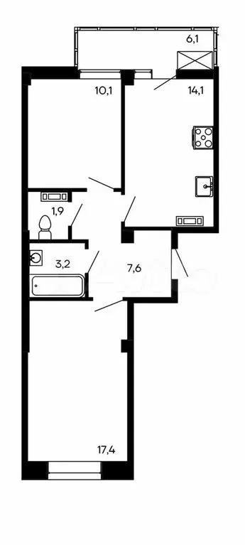 2-к. квартира, 59,5 м, 5/9 эт. - Фото 0