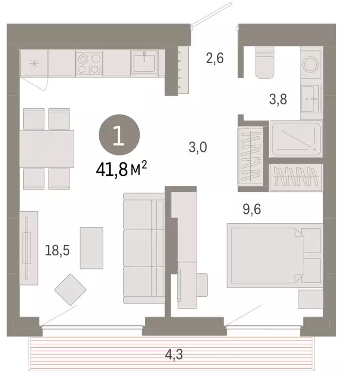 1-комнатная квартира: Новосибирск, квартал Лебедевский, 1/3 (41.8 м) - Фото 2