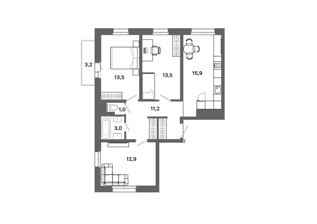 3-к кв. Ханты-Мансийский АО, Сургут 30А мкр,  (71.96 м) - Фото 0