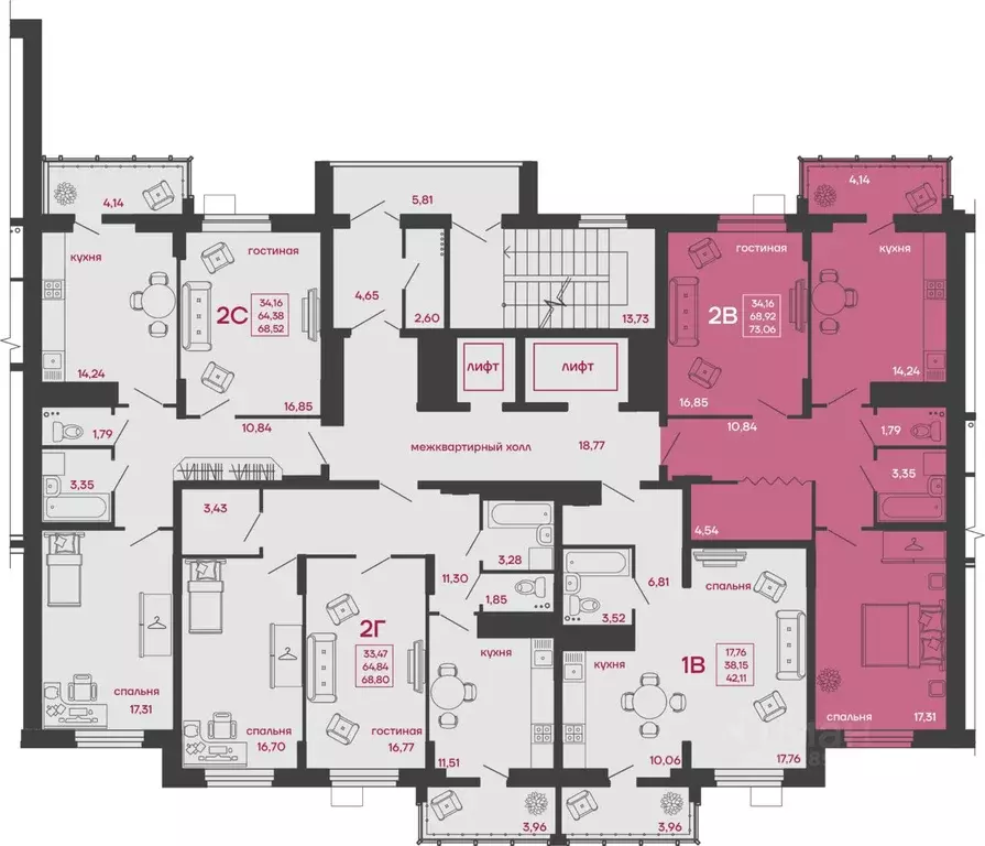 2-к кв. Пензенская область, Пенза ул. Богданова, 34 (73.06 м) - Фото 2