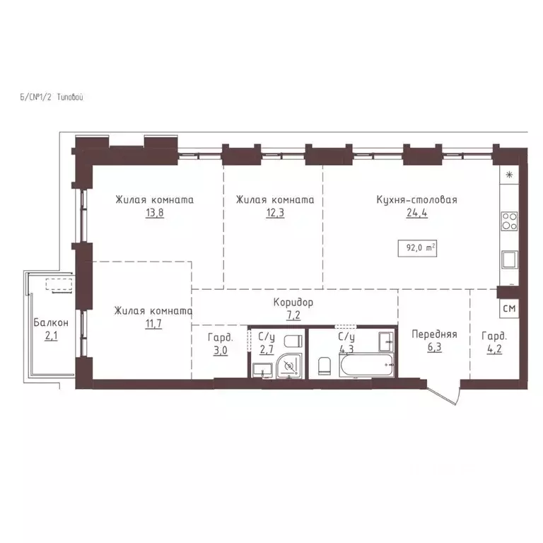 3-к кв. Алтайский край, Барнаул ул. Папанинцев, 155 (92.0 м) - Фото 1