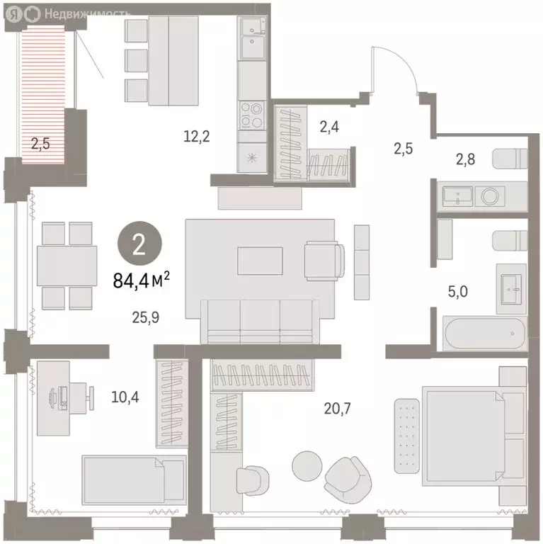 2-комнатная квартира: Новосибирск, жилой комплекс Мылзавод (84.12 м) - Фото 2