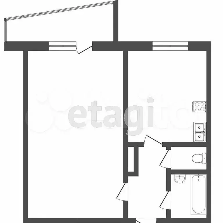 1-к. квартира, 33,7 м, 1/9 эт. - Фото 0