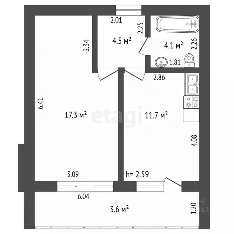 1-к кв. Брянская область, Брянск Гомельская ул., 34 (41.2 м) - Фото 2