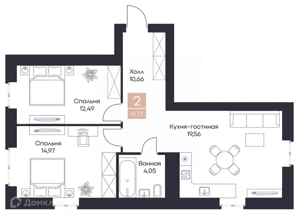 2-к кв. Рязанская область, Рязанский район, Полянское с/пос, с. Поляны ... - Фото 1