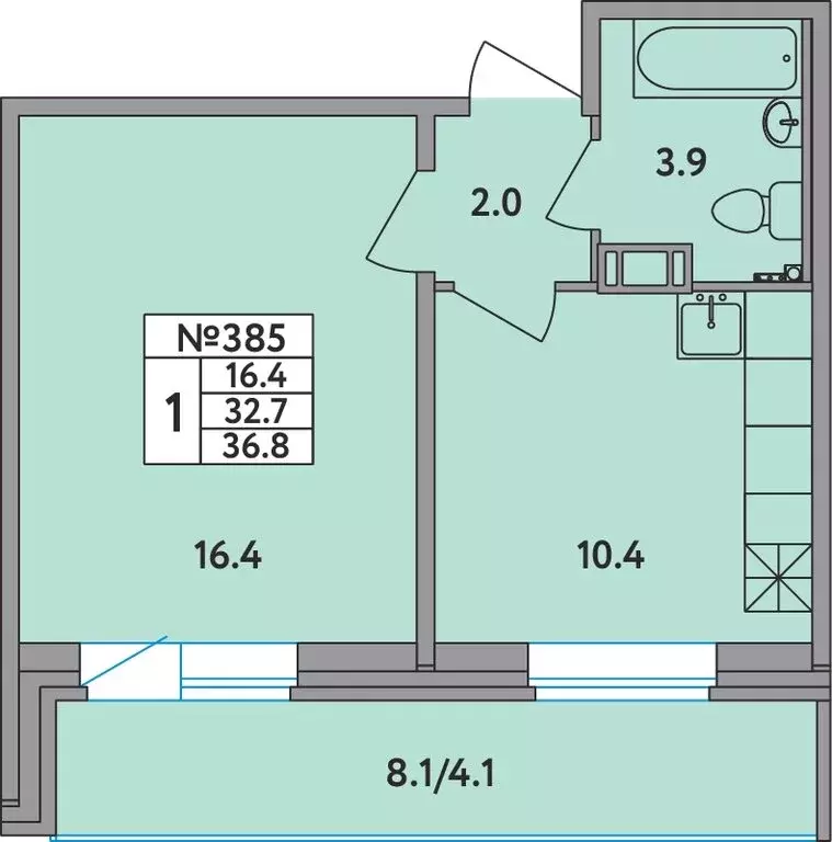 1-комнатная квартира: Новое Девяткино, Главная улица, 2 (36.8 м) - Фото 1