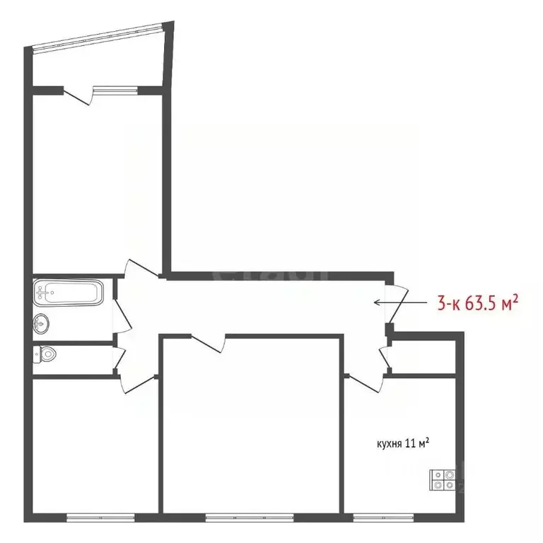 3-к кв. Свердловская область, Екатеринбург просп. Космонавтов, 105 ... - Фото 2