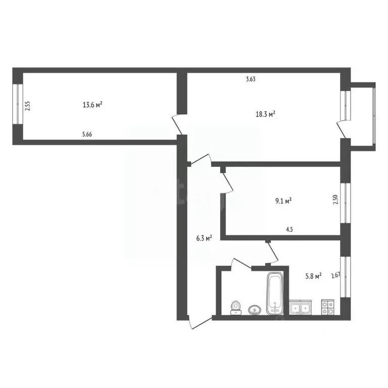 3-к кв. Камчатский край, Елизово Заречный мкр, ул. Попова, 22 (59.0 м) - Фото 1
