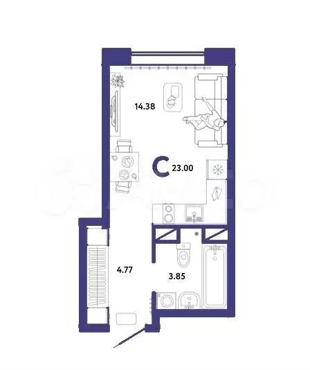 Квартира-студия, 23 м, 13/13 эт. - Фото 1