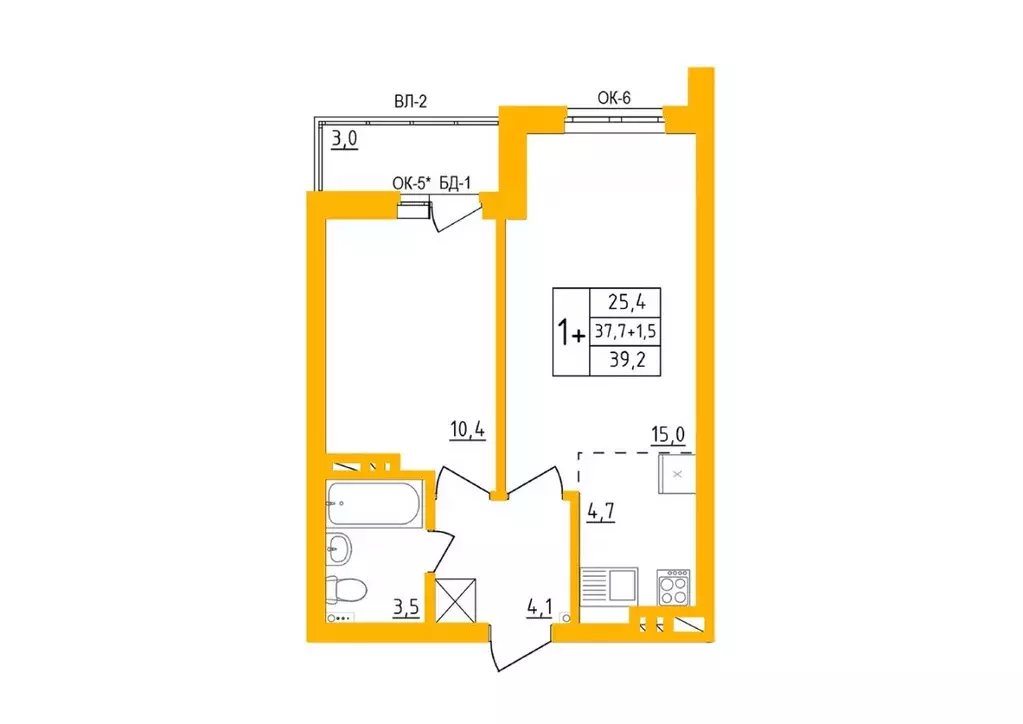 1-к кв. Башкортостан, Уфа Инорс-4Б мкр, Акварель жилой комплекс (38.9 ... - Фото 0