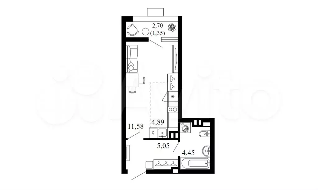 Квартира-студия, 27,3 м, 2/10 эт. - Фото 0