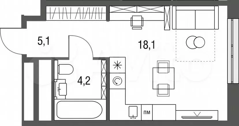 Квартира-студия, 27,4м, 15/25эт. - Фото 0