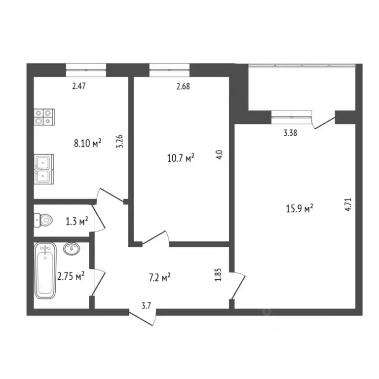 2-к кв. Тюменская область, Тюмень Заречный проезд, 6 (45.9 м) - Фото 2