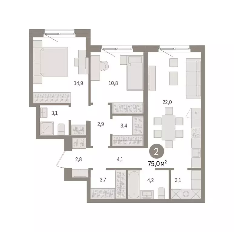 2-комнатная квартира: Екатеринбург, жилой район Юго-Западный, жилой ... - Фото 2