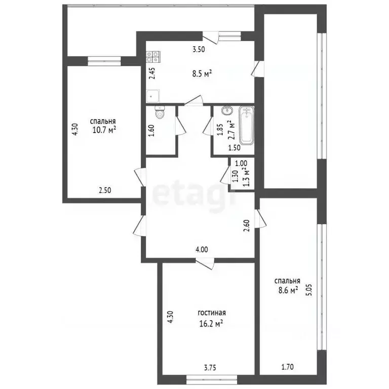 3-к кв. Севастополь ул. Генерала Хрюкина, 20Б (74.0 м) - Фото 2
