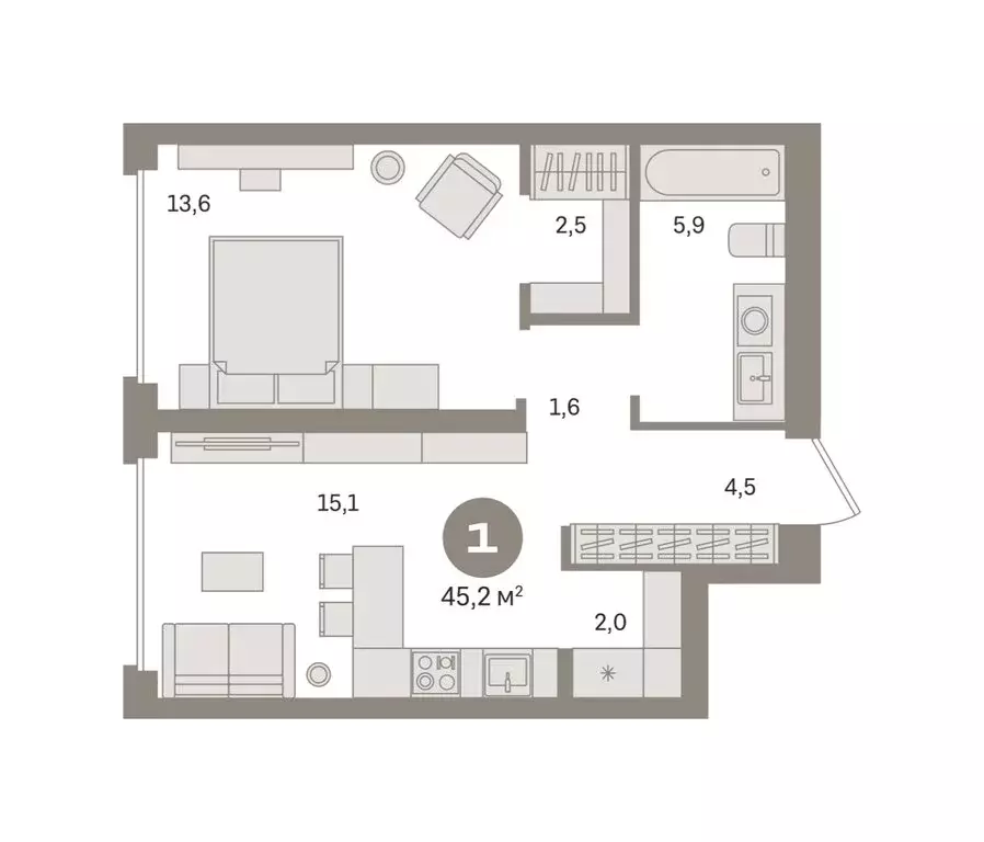 1-комнатная квартира: Москва, жилой комплекс Квартал Издание (45.2 м) - Фото 0