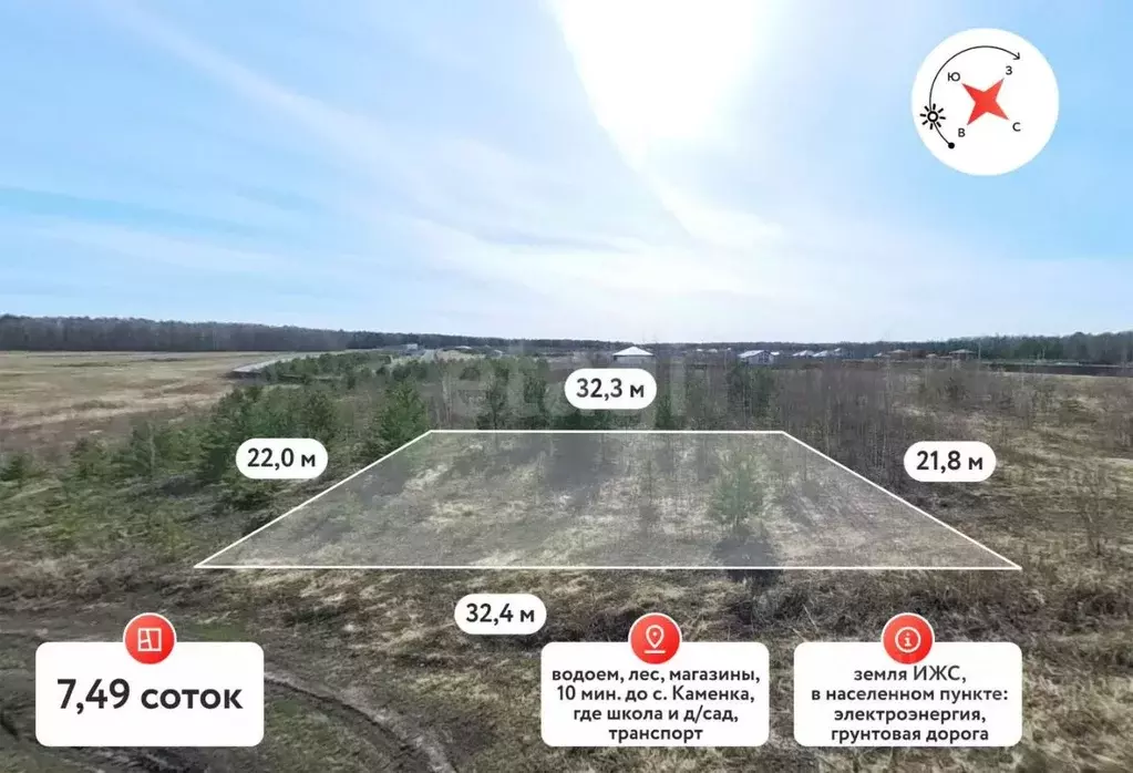 Участок в Тюменская область, Тюменский район, Новокаменский кп  (7.49 ... - Фото 1