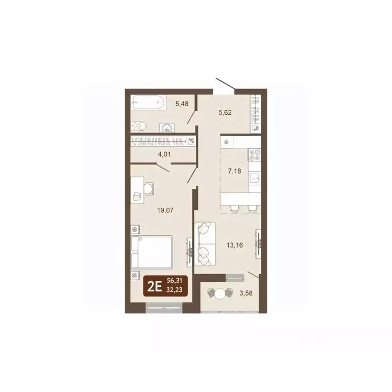 2-к кв. Кемеровская область, Кемерово 58В мкр, 1 (56.31 м) - Фото 1