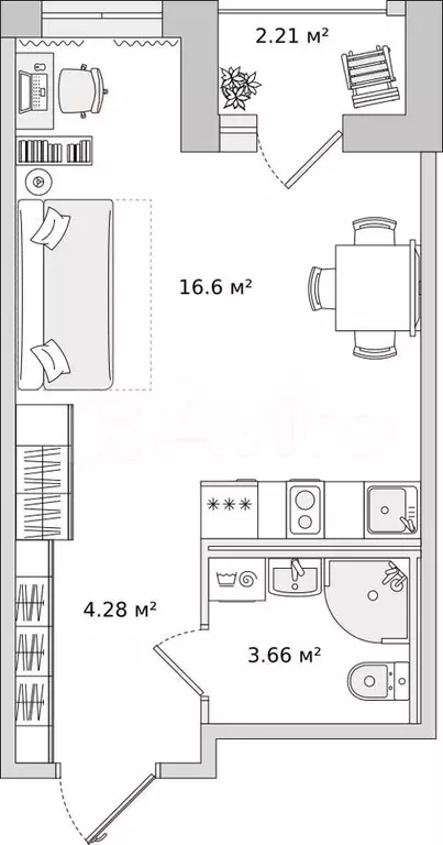 Квартира-студия, 26,4м, 1/18эт. - Фото 1