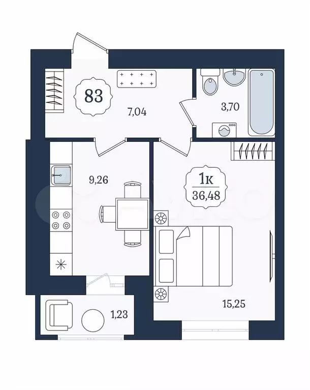 1-к. квартира, 36,5 м, 1/9 эт. - Фото 1