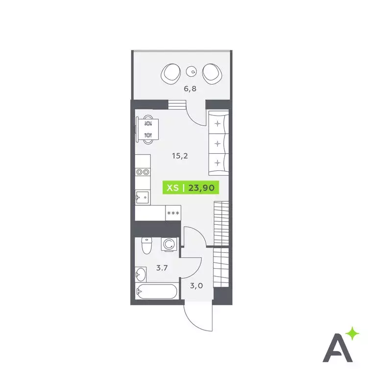 Квартира-студия: Кудрово, Солнечная улица, 4 (23.9 м) - Фото 1