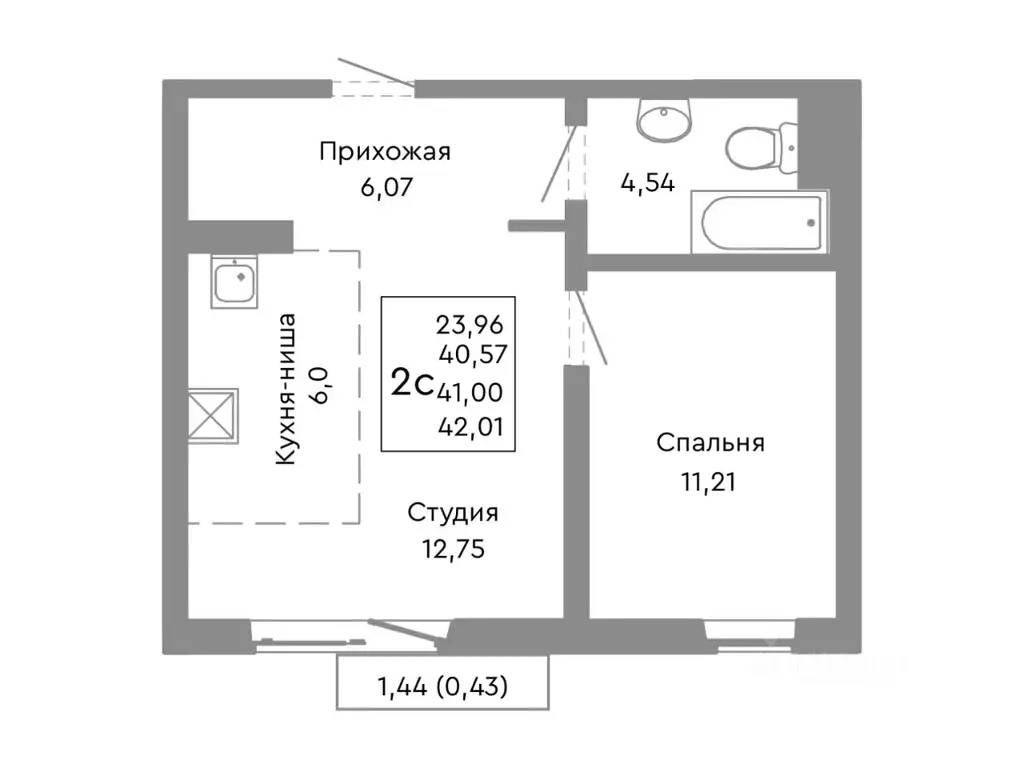 2-к кв. Челябинская область, Челябинск Ярославская ул. (41.0 м) - Фото 0