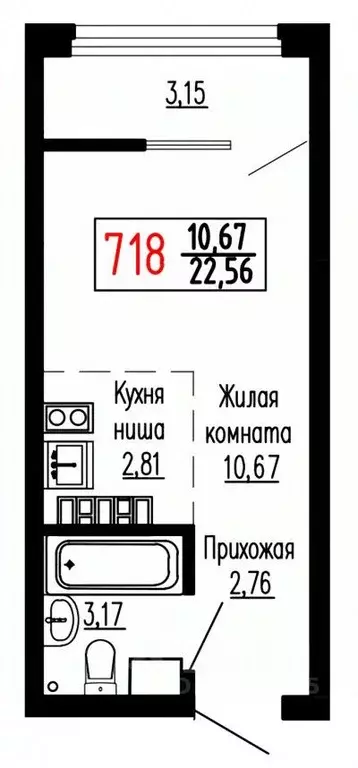 Студия Свердловская область, Екатеринбург ул. Лыжников, 3 (22.5 м) - Фото 0