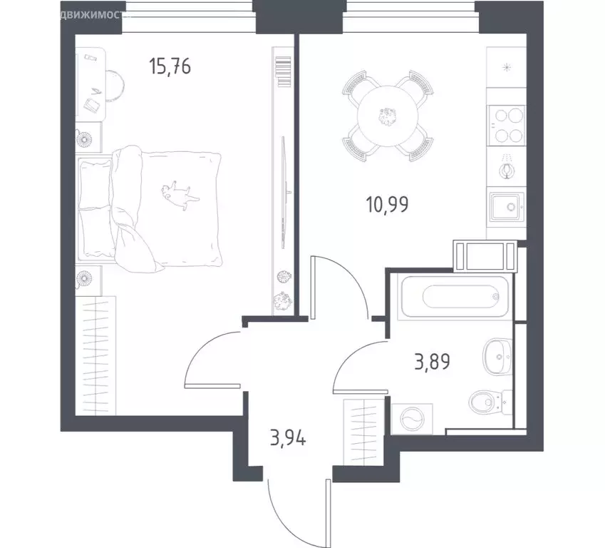 1-комнатная квартира: село Ям, улица Мезенцева, 23 (34 м) - Фото 1