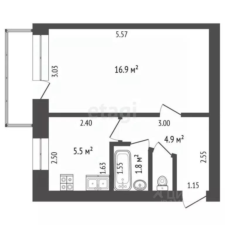 1-к кв. Воронежская область, Борисоглебск Северный мкр, 29 (30.0 м) - Фото 2