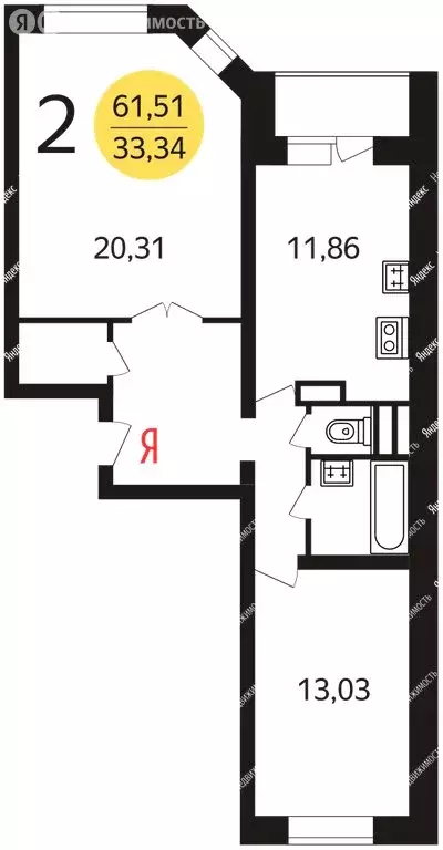 2-комнатная квартира: Москва, Лебедянская улица, 36к1 (61.51 м) - Фото 2