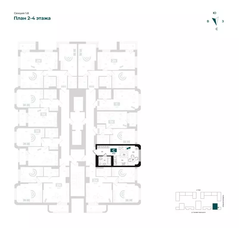 Квартира-студия: Тюмень, улица Евгения Войнова, 8 (27.3 м) - Фото 2