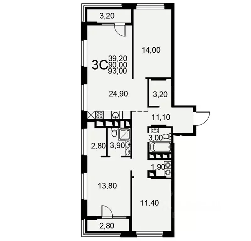 3-к кв. Рязанская область, Рязань Московское ш., 49к1 (93.0 м) - Фото 1