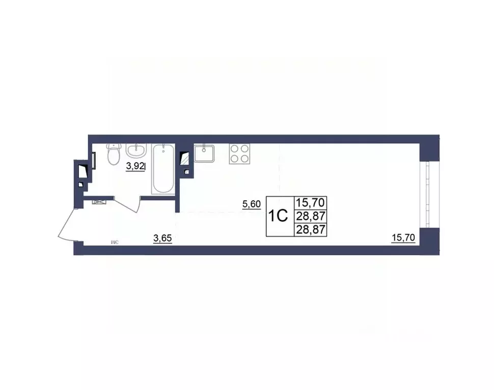 Студия Башкортостан, Уфа Космос жилой комплекс, лит1 (28.69 м) - Фото 1