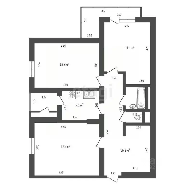 3-к кв. Тамбовская область, Тамбов Интернациональная ул., 36 (68.4 м) - Фото 1