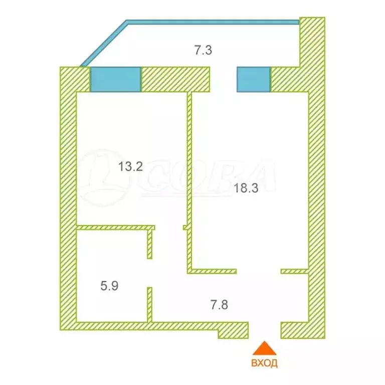 1-комнатная квартира: Тюмень, улица Евгения Богдановича, 8 (45.2 м) - Фото 0