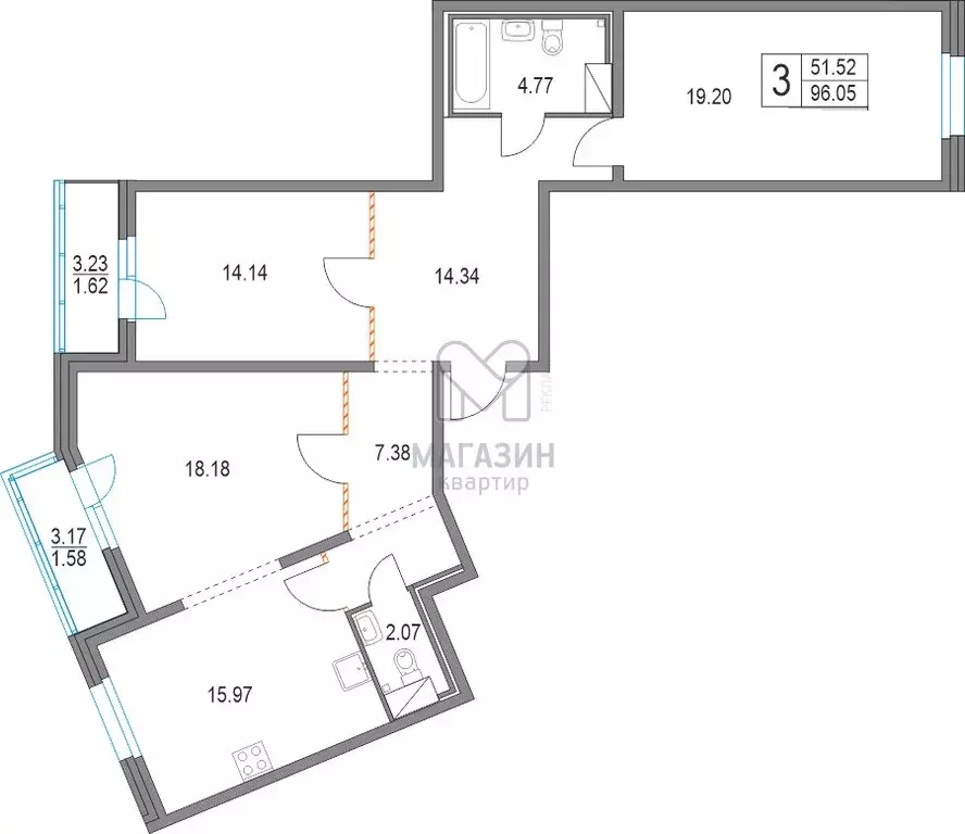 3-комнатная квартира: Санкт-Петербург, Коломяжский проспект, 11 (97 м) - Фото 1
