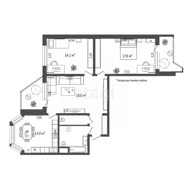 3-к кв. Московская область, Лобня ул. Физкультурная, 6 (75.9 м) - Фото 2