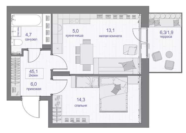 Продаётся 1-к квартира, 45.1 м - Фото 0