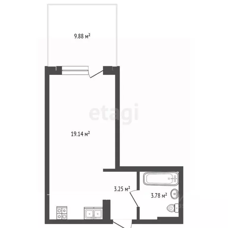 Студия Тюменская область, Тюмень ул. Стройотрядовская, 10 (30.0 м) - Фото 2