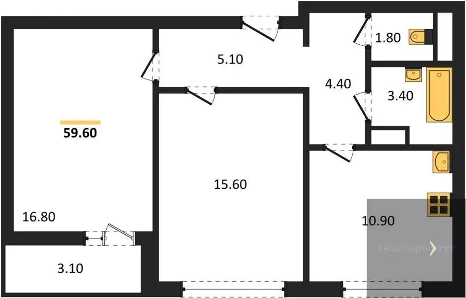 2-комнатная квартира: Воронеж, улица Пескова, 6 (59.3 м) - Фото 1