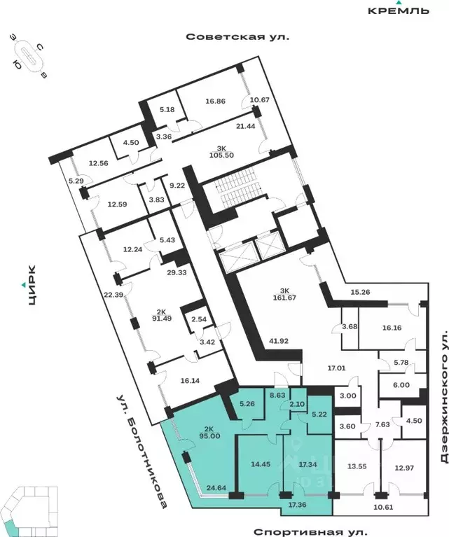 2-к кв. Тульская область, Тула ул. Болотникова, 4 (95.0 м) - Фото 2