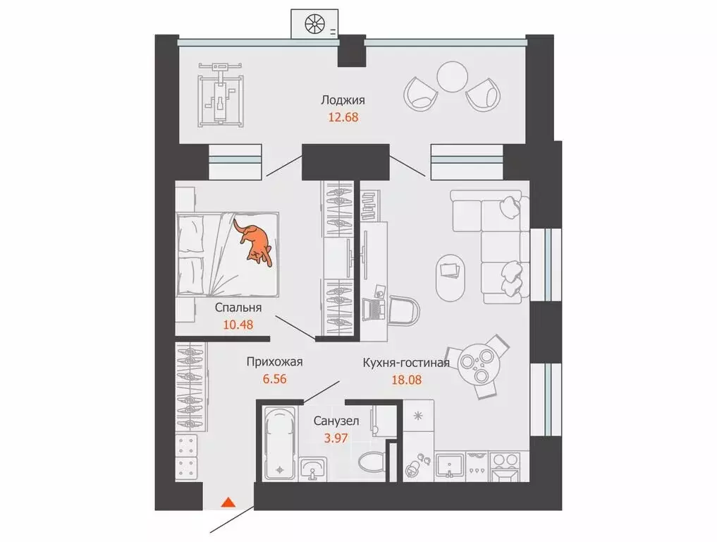 1-комнатная квартира: Первомайский, ЖК Икигай (45 м) - Фото 1