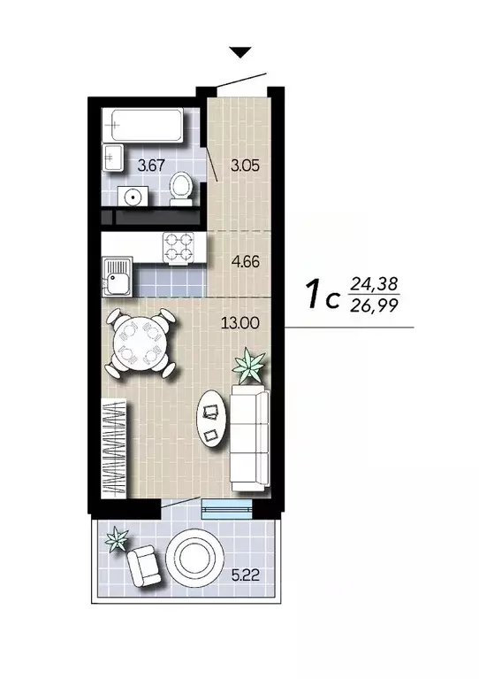 Студия Воронежская область, Воронеж Гвардейский пер., 21 (26.99 м) - Фото 2