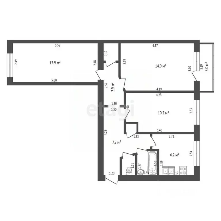 3-к кв. Тамбовская область, Тамбов Ново-стремянная ул., 3А (58.7 м) - Фото 1