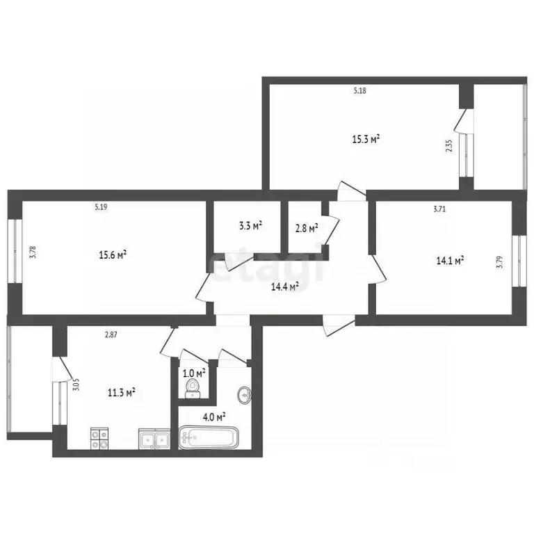 3-к кв. Калужская область, Калуга ул. Билибина, 11 (90.6 м) - Фото 2