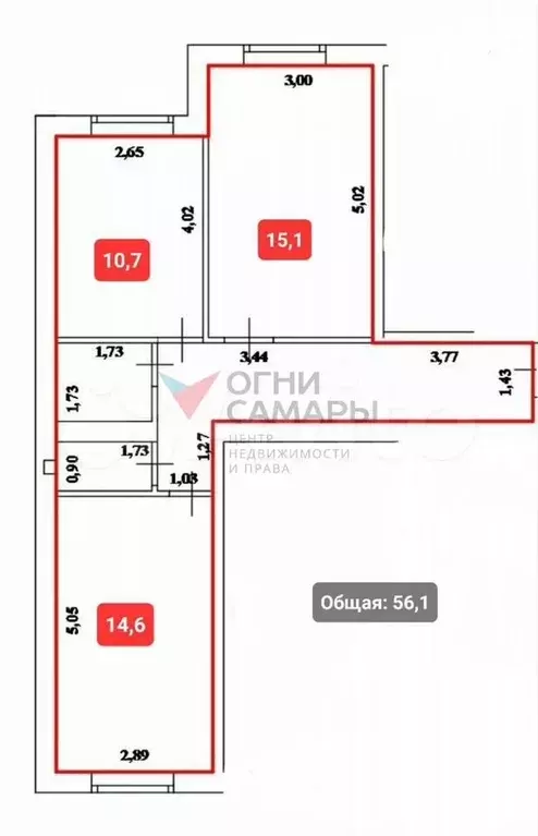 2-к. квартира, 56,1 м, 3/3 эт. - Фото 0