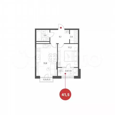 1-к. квартира, 41,5 м, 2/4 эт. - Фото 0