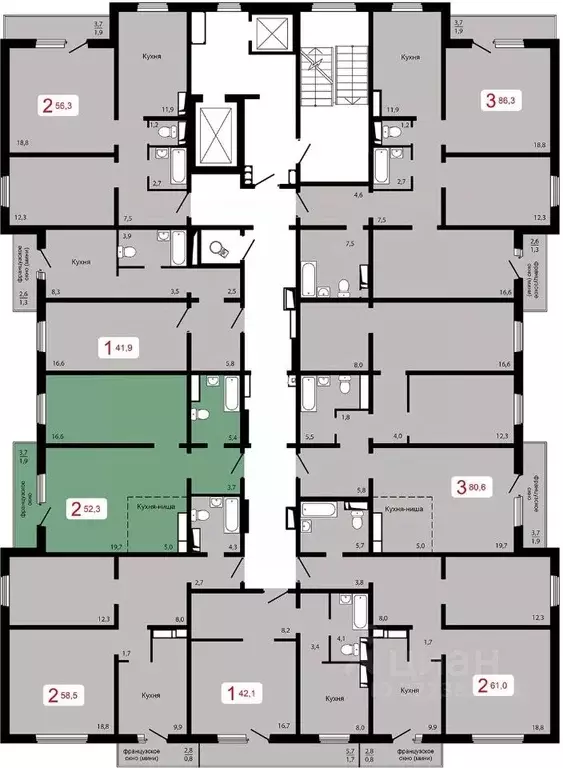 2-к кв. Красноярский край, Красноярск Аральская ул., 51А (52.3 м) - Фото 1