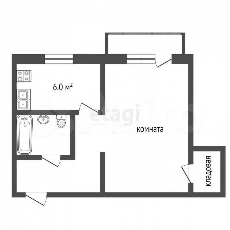 1-к. квартира, 30,6 м, 3/4 эт. - Фото 0