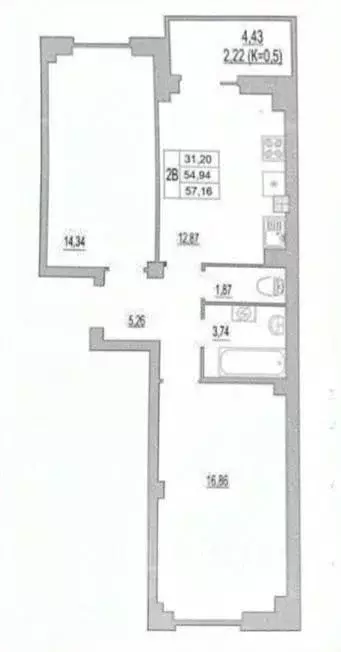2-к кв. Псковская область, Псков ул. Юности, 32 (57.16 м) - Фото 2